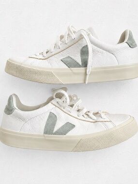 Veja White Leather Sneakers Sage V Logo Low Top Shoes 8